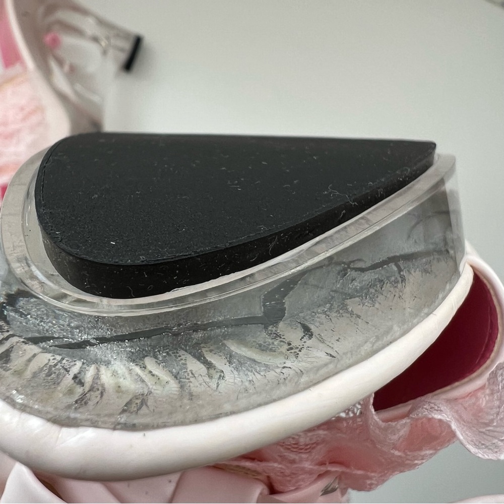 Jesus Diamante Clear Heel Mule Sandals with Pink Bow & Pearl Inside - Picture 11 of 13